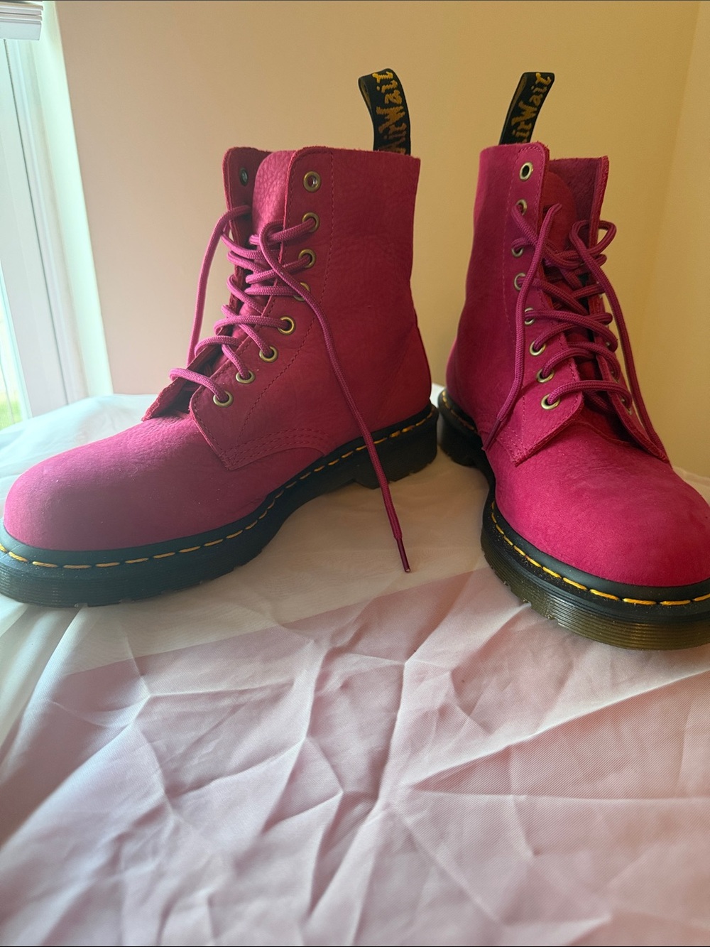 Dr. Martens Hot Pink Suede Lace-Up Boots - Picture 3 of 5